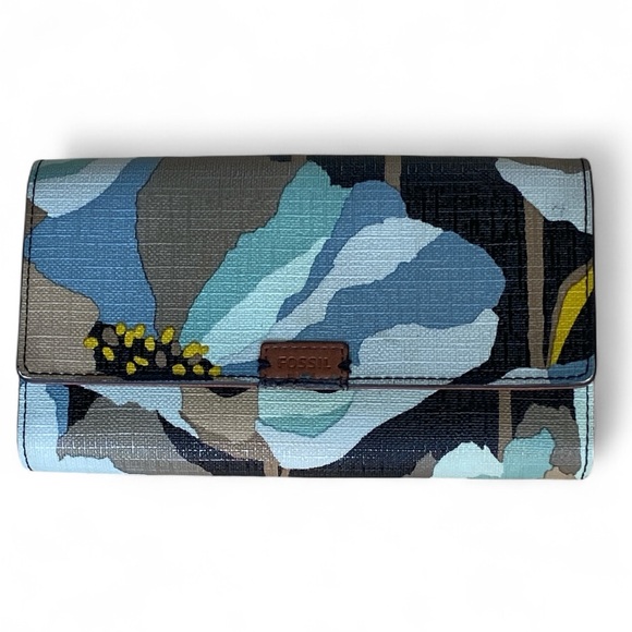 Fossil Floral Print Trifold Wallet with Zip Pocket - Picture 1 of 8